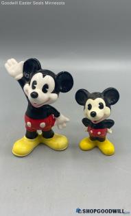 2pc Disney Productions Vintage Ceramic 4" Tall Pie Eyed Mickey Mouse Figurines