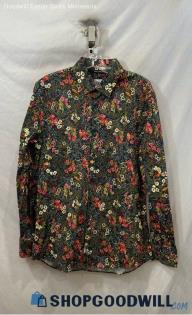 Zara Women's Black Multicolor Floral Print Button Up Shirt - Sz L