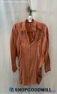 Free People Women's Pastel Coral Lightweight Tunic Button up - Sz XS