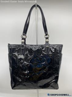 Coach Black Tote Shoulder Bag Womens Embossed Patent Leather Handbag/Purse