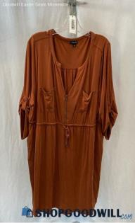 Torrid Women's Rust Brown V neck Roll Sleeve Shirt Dress - Sz 3