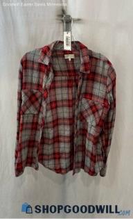 Lucky Brand Women's Red/Gray Plaid Lightweight Flannel Shirt - Sz M