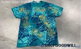 Honors Plus Size women's Green/Blue/Gold Geometric Design T-shirt - Sz 1X