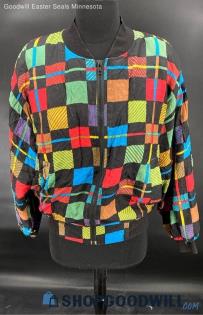 Carol Horn Workshop Women's Primary color Squares pattern Silk jacket - Sz S