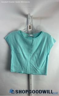 Zara Women's Pale Blue Cap Sleeve Cropped Sweater Top - Sz L