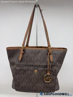 Michael Kors Monogram Brown Zip Tote Shoulder Bag Womens Leather Handbag/Purse