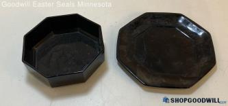 2pc Arcoroc France Octagonal Plate And Bowl Set