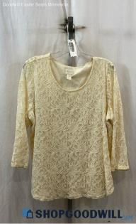 Chico's Cream Lace Floral Design Nylon Shirt - Sz L