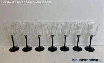 7pc 8" Black/Clear Glass Goblet Cup Lot