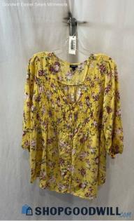 Torrid Women's Yellow/Purple Floral Faux Button Up Top - Sz 1