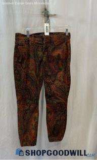 Lucky Brand Women's Maroon/Green Paisley Slim Fit Pants - Sz 8