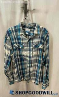 Columbia Men's Blue/White Plaid Flannel Shirt - Sz L