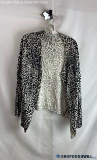 Chico's Women's Gray/White Animal Patterned Open Cardigan - Sz XL