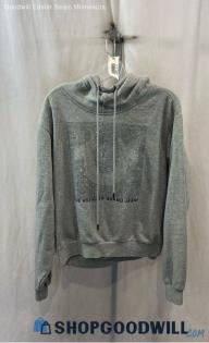 True Religon Women's Gray Rhinestone Logo Graphic Cropped Hoodie - Sz S