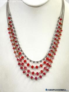 ALI-KHAN New York Red Bead + Smoky Rhinestone Necklace