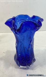 Unlabeled Blue Glass Pedal Shaped Vase