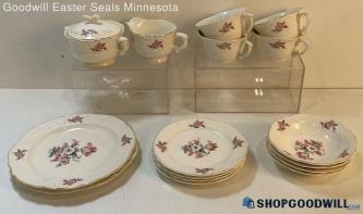 16pc Washington Colonial China Set Pink Floral Embossed Design