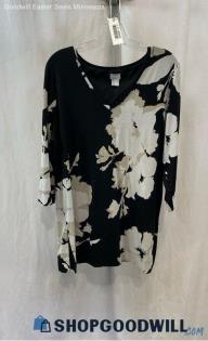 Chico's Women's Black/Beige Floral Long Sleeve Tunic Shirt - Sz L