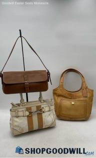 Lot Of 3 Coach Brown/Tan/White Jacquard/Leather Shoulder Bags Handbags/Purses