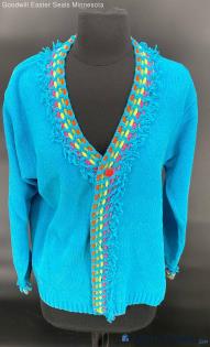 J Two New York women's Teal Acrylic Chenille LS sweater - Sz L