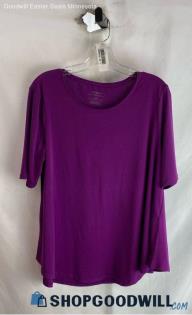 Chico's Women's Purple Flowy Loose Elbow Sleeve T-shirt - Sz L