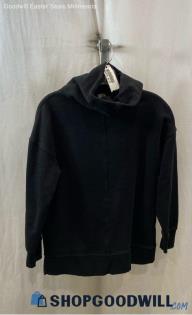 Athleta Women's Black Fleece Lined Side Slit Mock Neck Pullover Sweater - Sz S