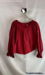 Free People Women's Wine Red Cinched Cuff Poplin Blouse - Sz XS