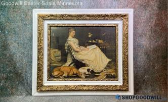 "Cosy" Charles Burton Barber Victorian Woman Sleeping Dog Still Life Print Frame