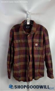 Carhartt Men's Red Plaid Loose Fit Flannel Shirt - Sz L