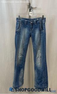 Miss Me Women's Weathered Blue Medium Washed Wide Leg Jeans - Sz 25