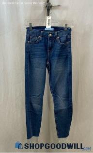 7 For All Mankind Women's Weathered Blue Medium Washed Ankle Skinny Jeans Sz 24