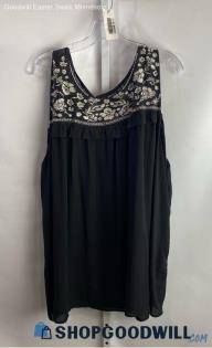 Torrid Women's Black/White Floral Embroidered Mesh Peplum Tank Top - Sz 5