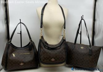 Lot of 3 Coach Signature Black Brown Shoulder Tote Crossbody Coated Canvas