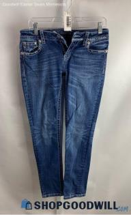 Miss Me Women's Dark Blu Washed Mid-Rise Ankle Skinny Jeans - Sz 27