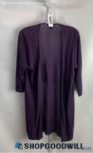 Torrid Women's Purple Loose Eyelet Knit Geo Pattern Open Cardigan - Sz 2