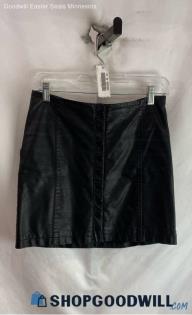 Free People Women's Black Faux Leather Button Front A-Line Skirt - Sz 6