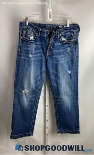 Miss Me Women's Dark Wash Blue Distressed Boyfriend Jeans - Sz 29