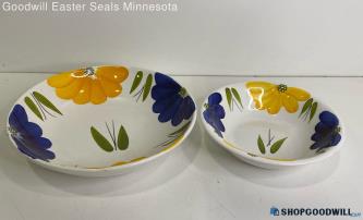 Maxam Blue & Yellow Floral 2pc Serving Bowls Made In Italy