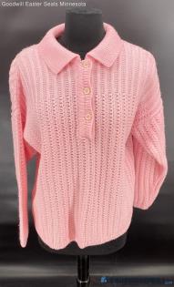 One Step Up women's 1/4 Button Pink LS sweater - Sz M