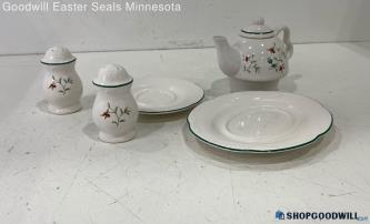 Pfaltzgraff Floral Pattern White Lot Of 4 Dish, Teapot & Salt/pepper Shaker