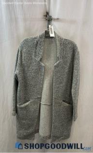 Zara Women's Heathered Gray Fuzzy Knit Open Pocketed Cardigan - Sz S