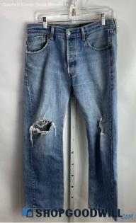 Levi's Men's Blue Light Washed Distressed Knee Straight Jeans - Sz 34x30