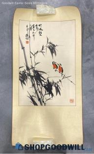 Baby Bird Bamboo Signed Original 21"x42" Wildlife Nature Chinese Asian Painting