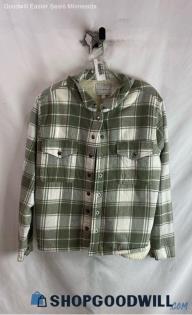 Lucky Brand Women's White/Green Plaid Sherpa lined Shacket - Sz L