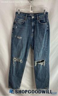 Zara Women's Blue Distressed Tapered Jeans - Sz 6