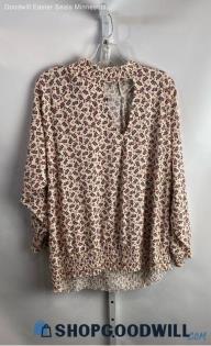 Torrid Women's Beige/Pink Floral Patterned Smocked Keyhole Blouse - Sz 3