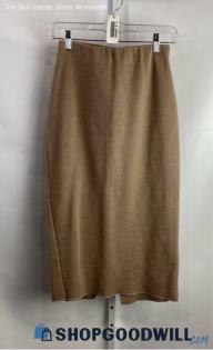 Zara Women's Beige Pull On Ribbed Back Slit Straight Pencil Skirt - Sz S