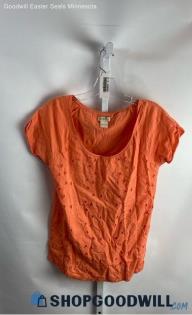 Lucky Brand Women's Coral Orange Henley Lace Front T-shirt - Sz S