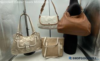 Lot Of 4 Coach Brown/Beige/Tan Canvas/Leather Shoulder Bags Handbags/Purses