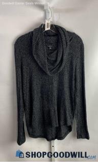 Lucky Brand Women's Heathered Black Ribbed Knit Cowl Neck Sweater - Sz M